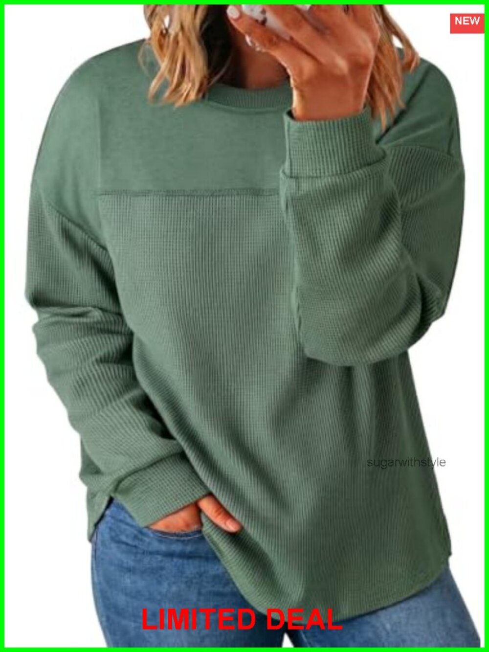 Women's Plus Size Waffle Knit Oversized Sweatshirt Crewneck Pullover